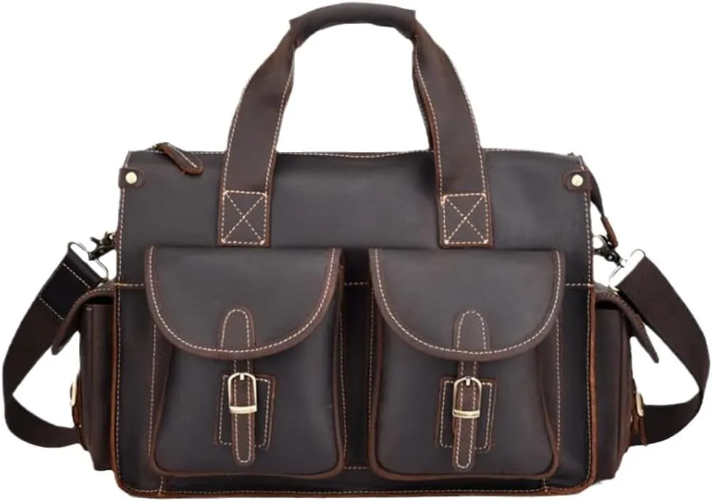 Men's Genuine Leather Briefcase Handbags Crazy Horse Leather Hand Bag Thick Real Leather Shoulder Bag
