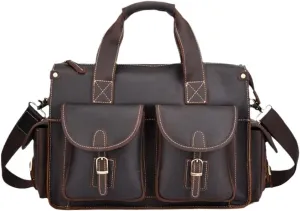 Men's Genuine Leather Briefcase Handbags Crazy Horse Leather Hand Bag Thick Real Leather Shoulder Bag