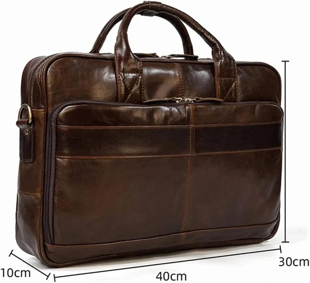 Men's Genuine Leather Briefcase Retro Handbags Business Shoulder Bag For 15'' Laptop Casual Cowhide Bag