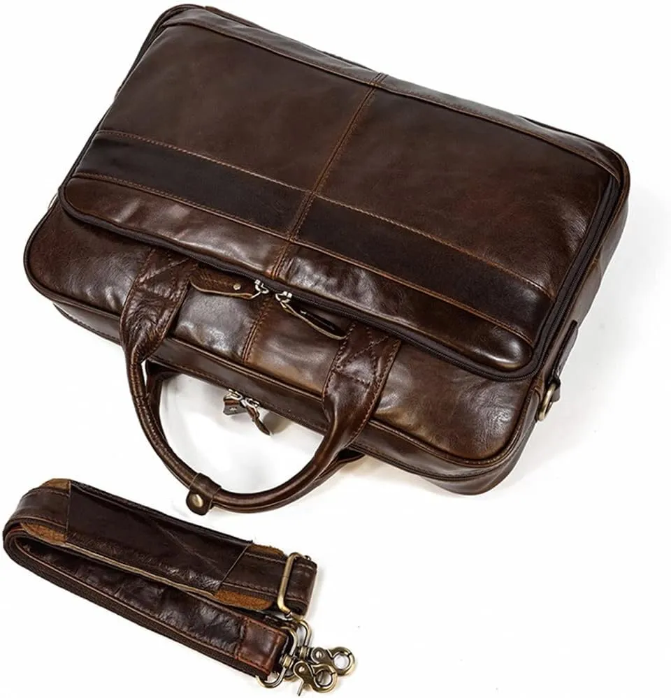 Men's Genuine Leather Briefcase Retro Handbags Business Shoulder Bag For 15'' Laptop Casual Cowhide Bag
