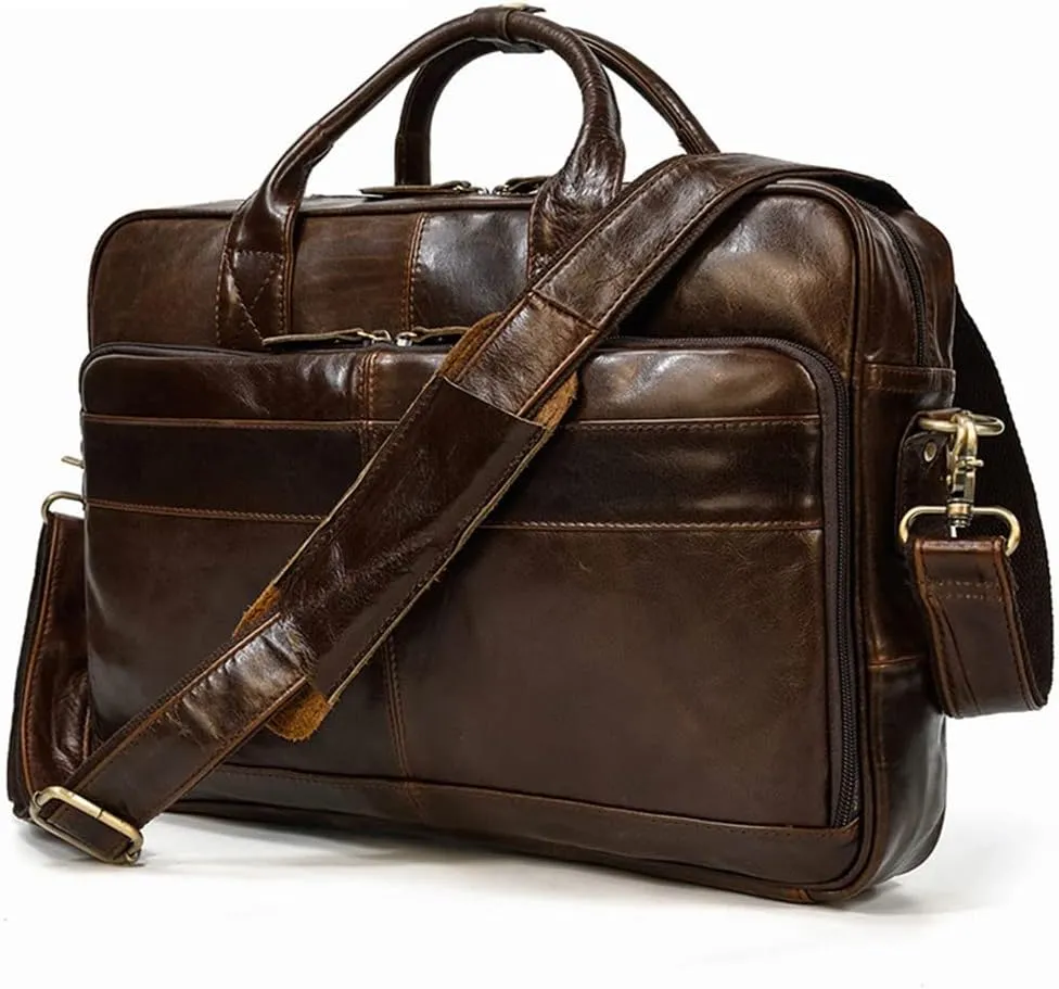 Men's Genuine Leather Briefcase Retro Handbags Business Shoulder Bag For 15'' Laptop Casual Cowhide Bag