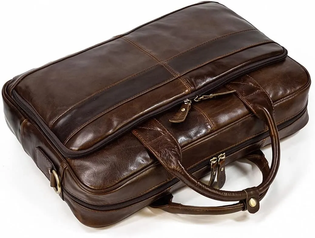 Men's Genuine Leather Briefcase Retro Handbags Business Shoulder Bag For 15'' Laptop Casual Cowhide Bag