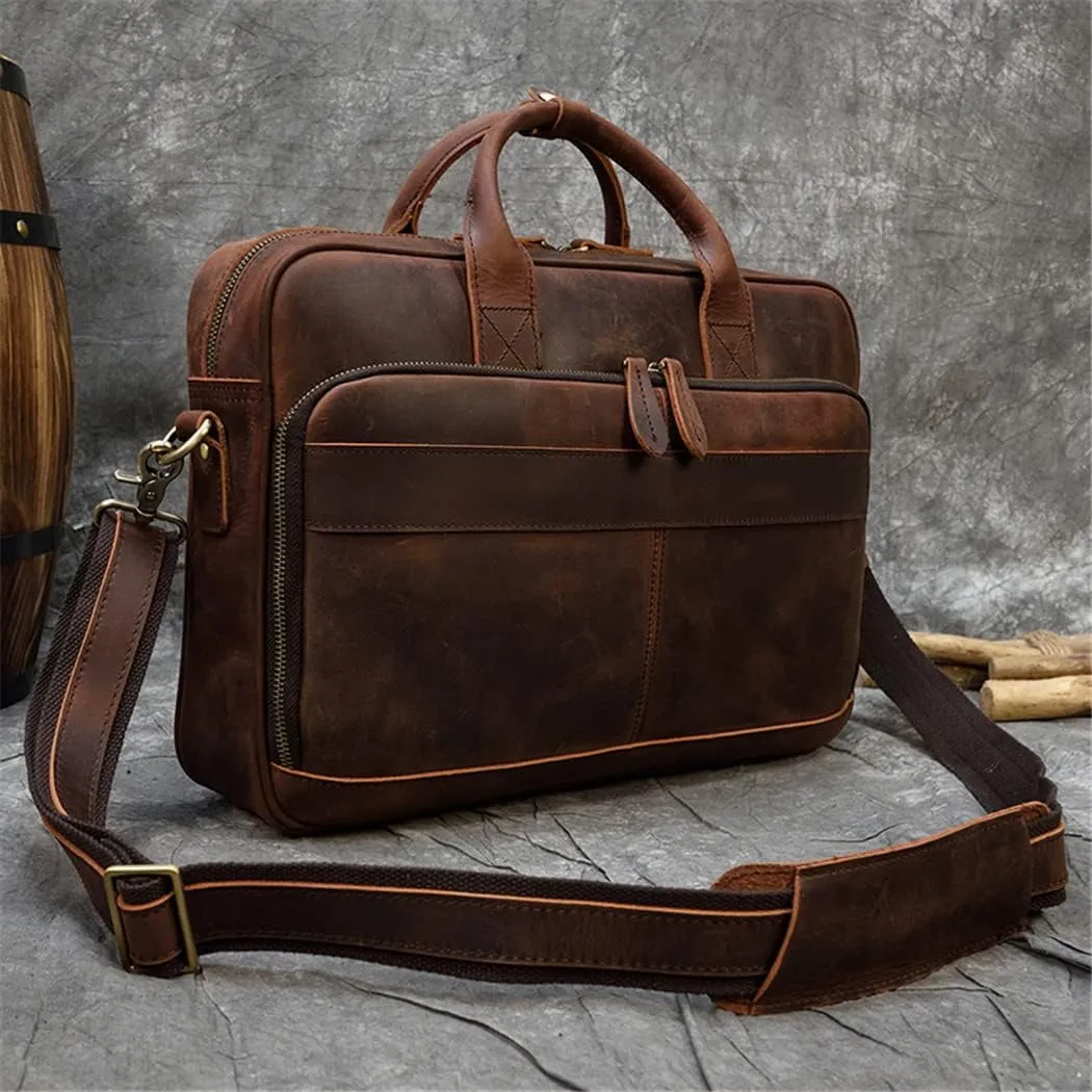 Men's Genuine Leather Briefcase Retro Handbags Business Shoulder Bag For 15'' Laptop Casual Cowhide Bag
