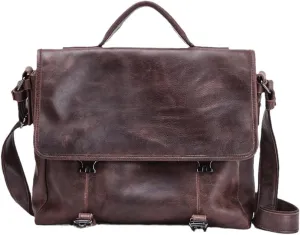Men's Genuine Leather Men Briefcase 13.3'' Laptop Messenger Leather Bag Business Portfolio For Document