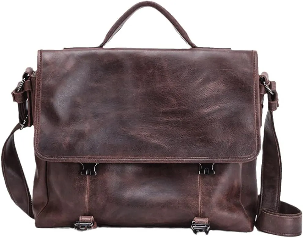 Men's Genuine Leather Men Briefcase 13.3'' Laptop Messenger Leather Bag Business Portfolio For Document