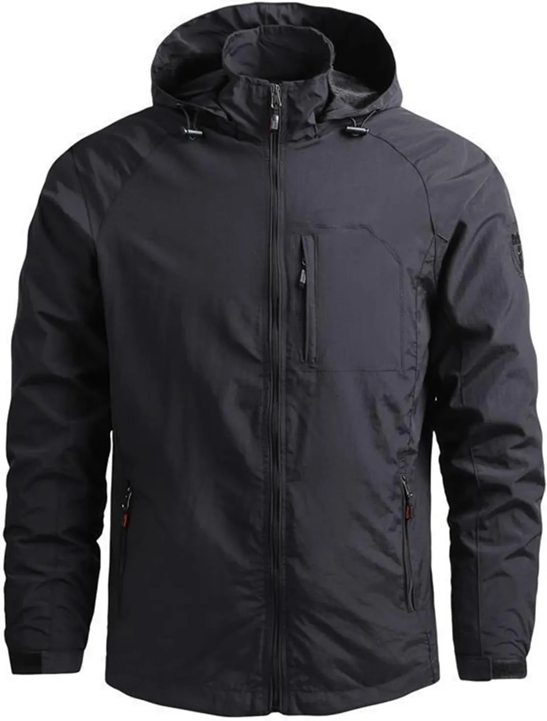 Men's Lightweight Waterproof Cargo Casual Hooded Jacket Softshell Raincoat Outdoor Mountain Hiking Windbreaker Coats