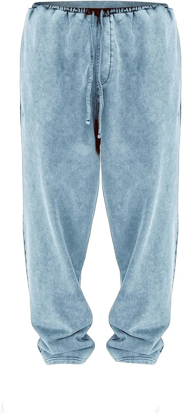 Mens Sweatpants Open Bottom Sasual Plain Vintage Trousers Outdoor Trendy Drawstring Loose Fit Pants with Pockets