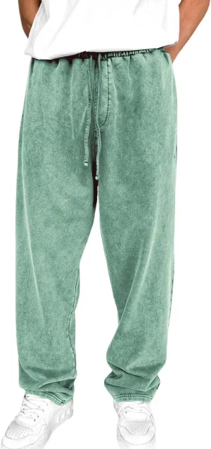 Mens Sweatpants Open Bottom Sasual Plain Vintage Trousers Outdoor Trendy Drawstring Loose Fit Pants with Pockets