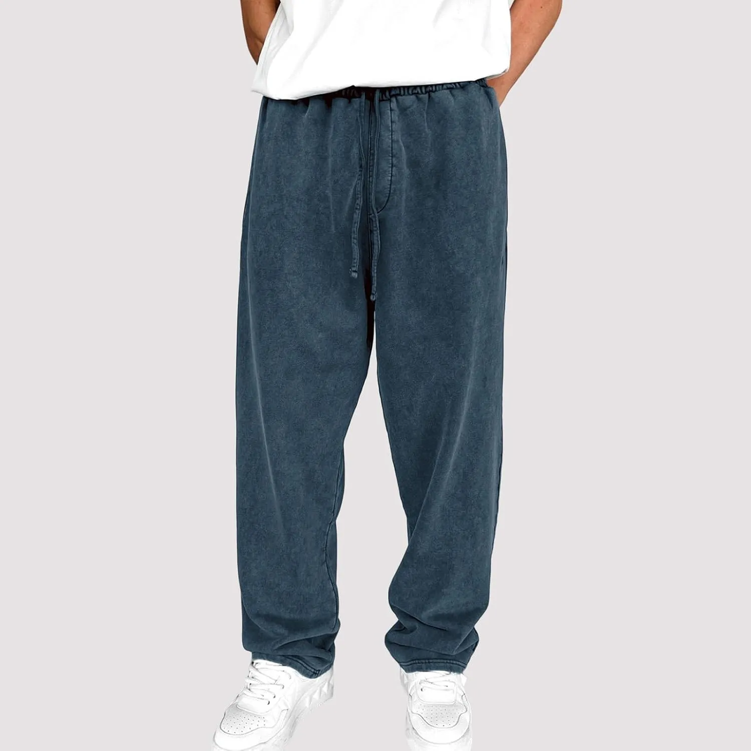 Mens Sweatpants Open Bottom Sasual Plain Vintage Trousers Outdoor Trendy Drawstring Loose Fit Pants with Pockets