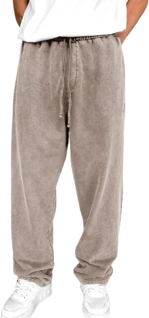 Mens Sweatpants Open Bottom Sasual Plain Vintage Trousers Outdoor Trendy Drawstring Loose Fit Pants with Pockets