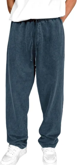 Mens Sweatpants Open Bottom Sasual Plain Vintage Trousers Outdoor Trendy Drawstring Loose Fit Pants with Pockets