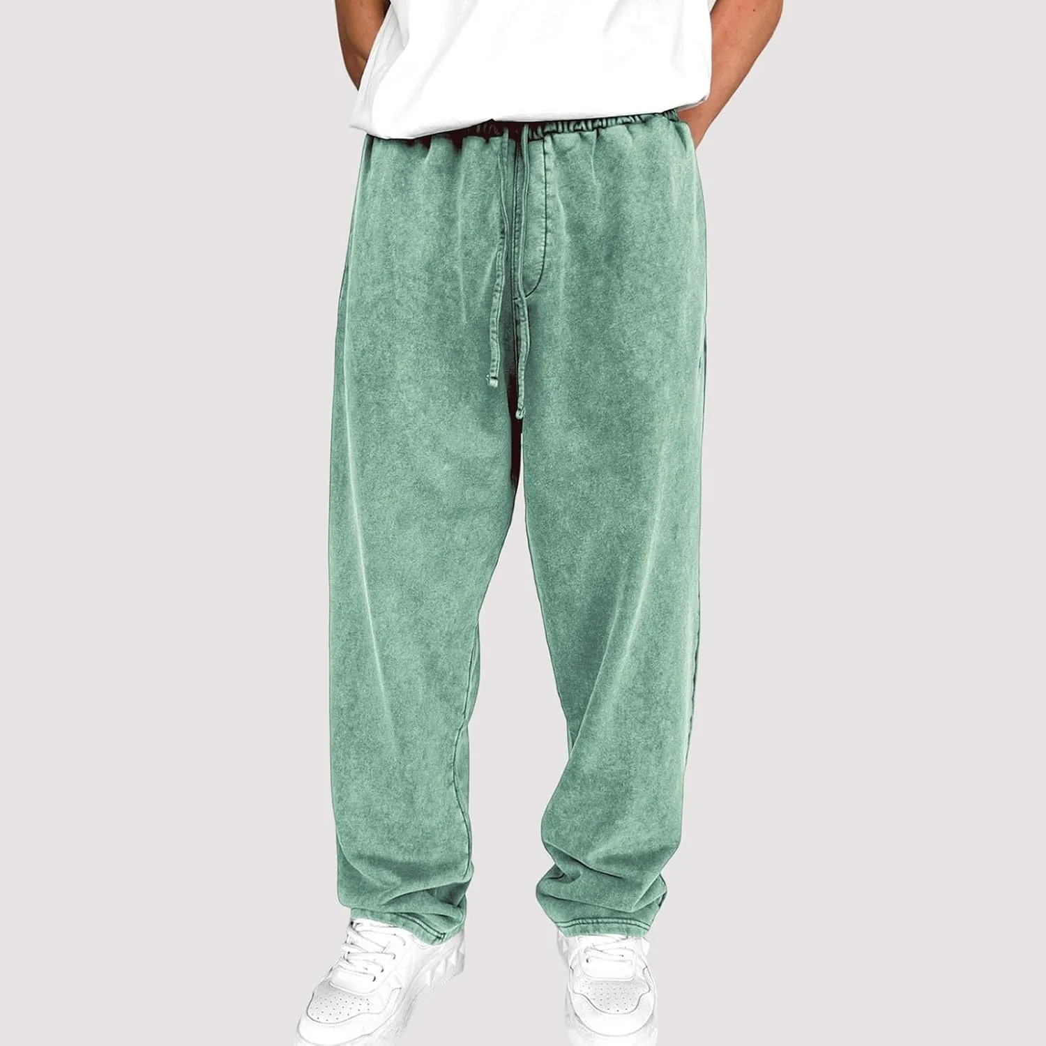 Mens Sweatpants Open Bottom Sasual Plain Vintage Trousers Outdoor Trendy Drawstring Loose Fit Pants with Pockets