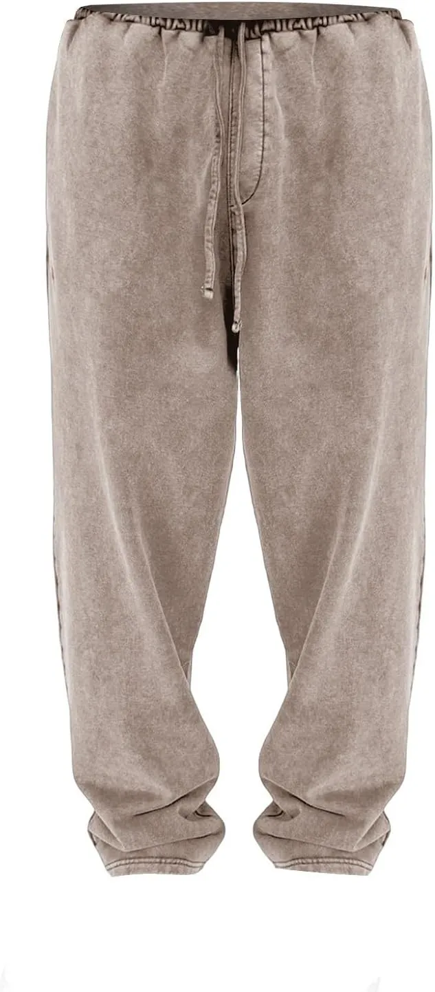 Mens Sweatpants Open Bottom Sasual Plain Vintage Trousers Outdoor Trendy Drawstring Loose Fit Pants with Pockets