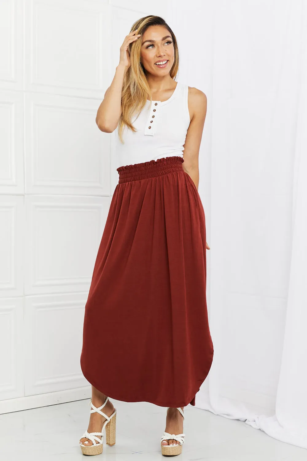 Mia Maxi Skirt with Pockets in Dark Rust