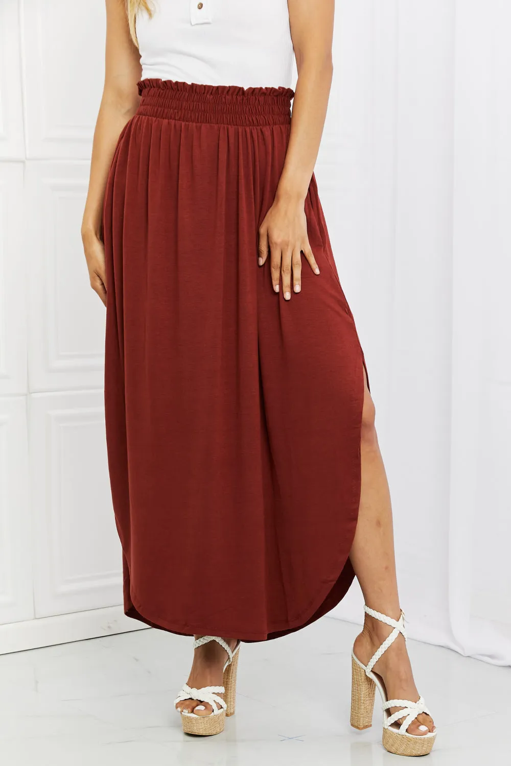 Mia Maxi Skirt with Pockets in Dark Rust