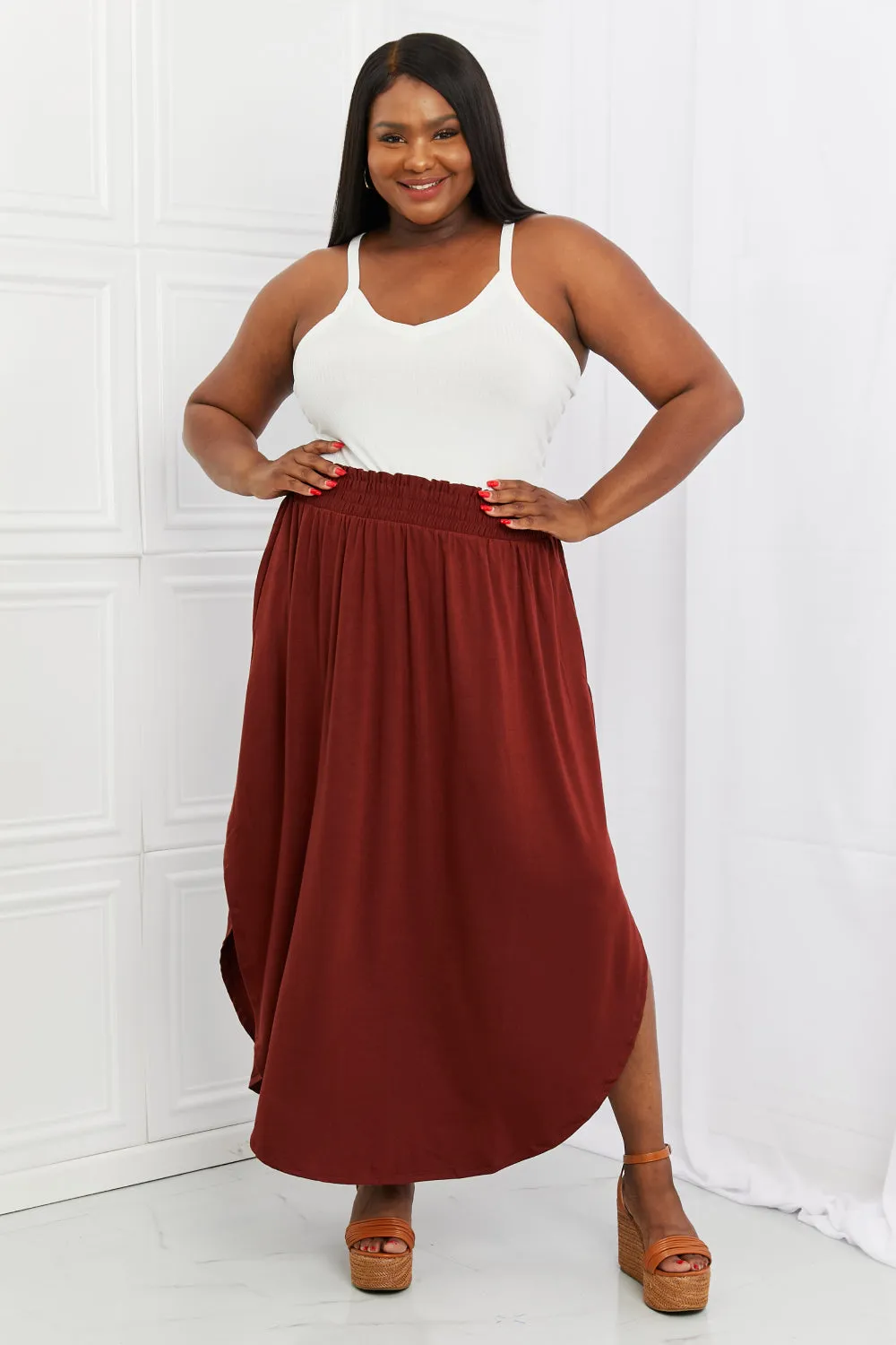 Mia Maxi Skirt with Pockets in Dark Rust