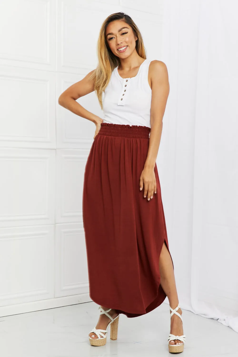Mia Maxi Skirt with Pockets in Dark Rust