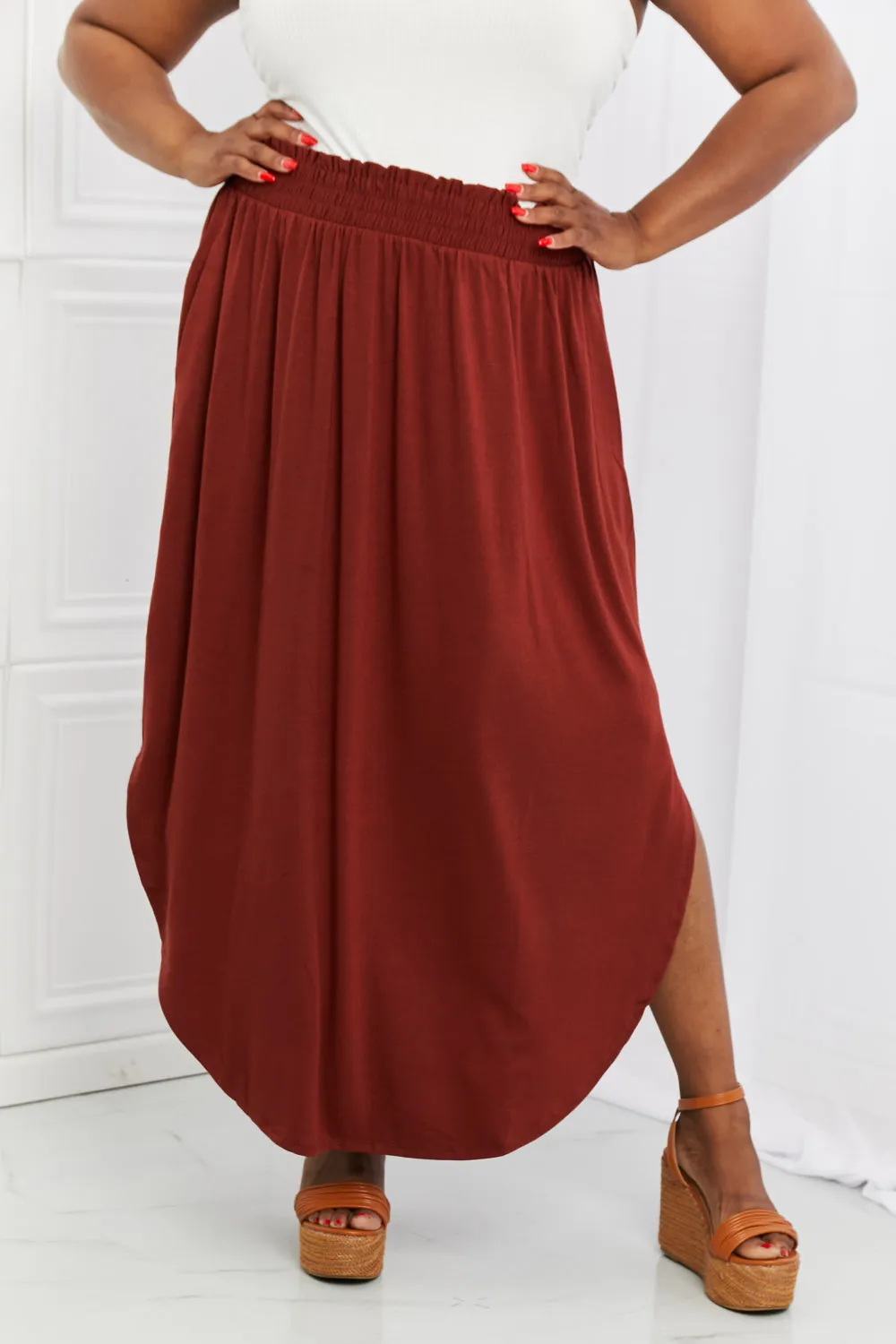 Mia Maxi Skirt with Pockets in Dark Rust