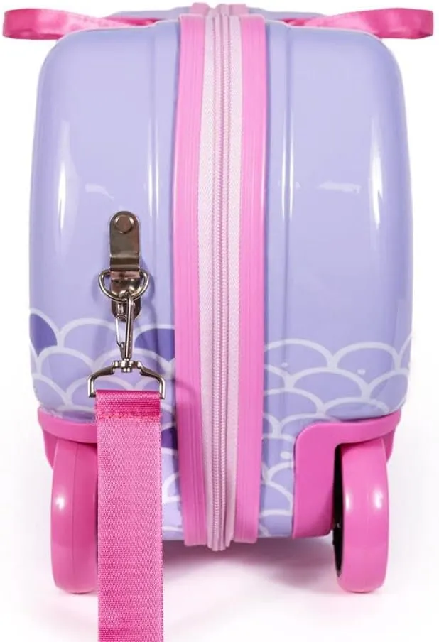 Milk & Moo Ride on Suitcase for Kids, Kids Luggage with Wheels, Tow Along Toddler Carry on Luggage with Folding Footrest, Adjustable Shoulder Strap, Clip on Bands, Jungle Friends, Pink, 2-6 Age