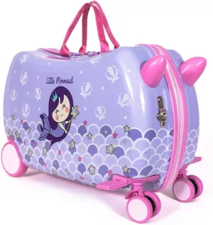 Milk & Moo Ride on Suitcase for Kids, Kids Luggage with Wheels, Tow Along Toddler Carry on Luggage with Folding Footrest, Adjustable Shoulder Strap, Clip on Bands, Jungle Friends, Pink, 2-6 Age