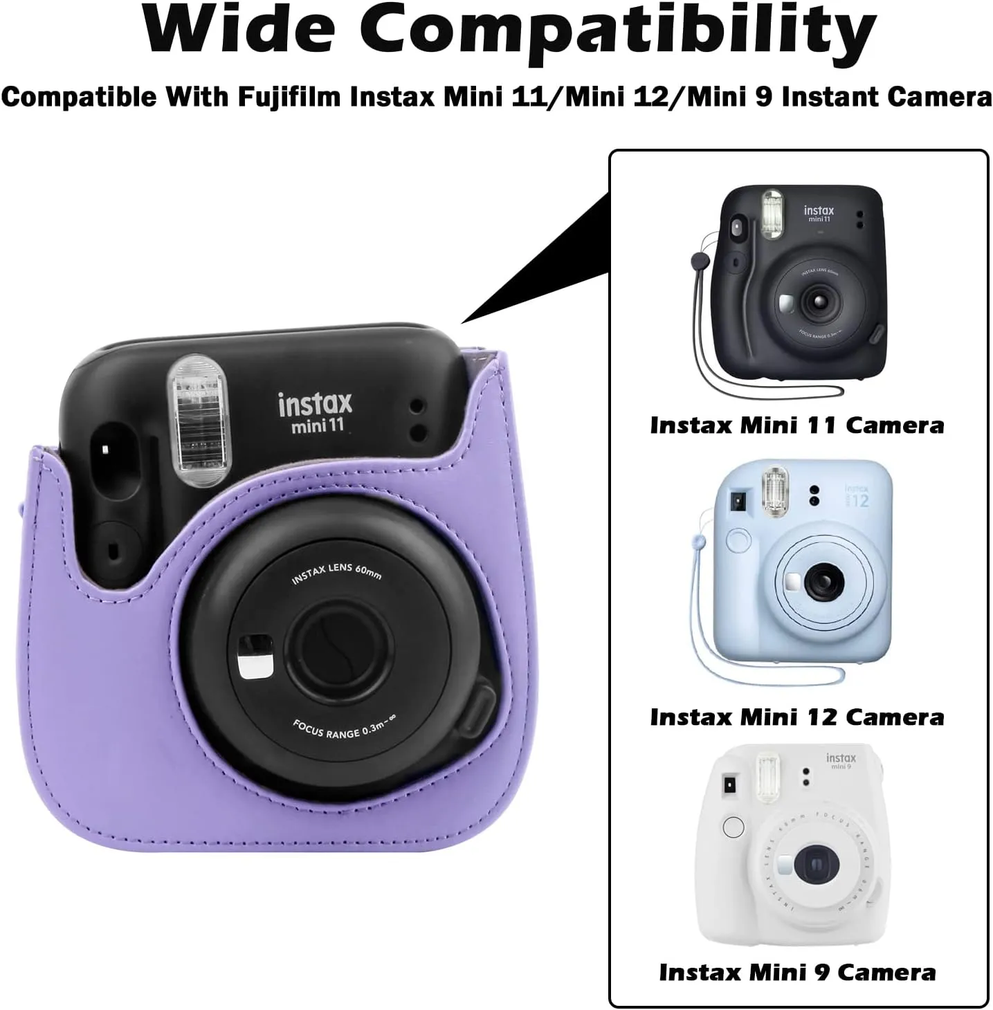 Protective Camera Case for Fujifilm Instax Mini 11, 12, 9 Instant Cameras, with Instax Mini Album.PU Leather Bag Cover with Removable Adjustable Strap (Purple)
