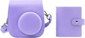 Protective Camera Case for Fujifilm Instax Mini 11, 12, 9 Instant Cameras, with Instax Mini Album.PU Leather Bag Cover with Removable Adjustable Strap (Purple)