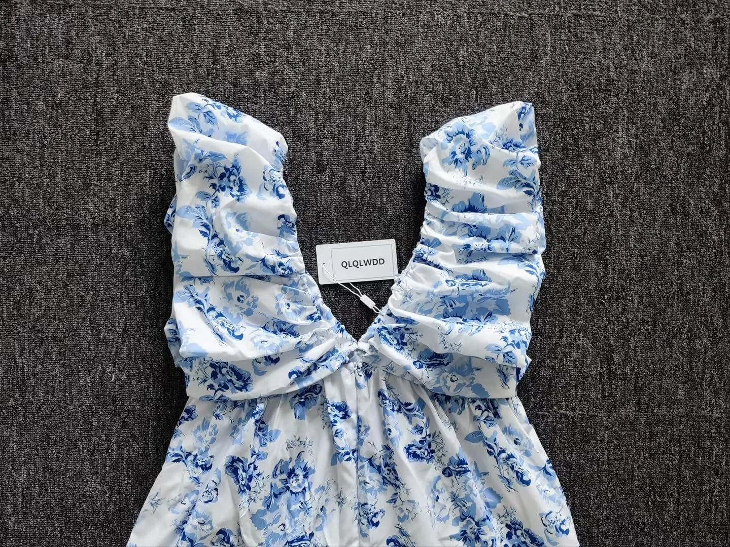 QLQLWDD Women Y2k Floral Print Mini Dress Boho V Neck Puff Sleeve Short Dress Flowy A Line Babydoll Dress