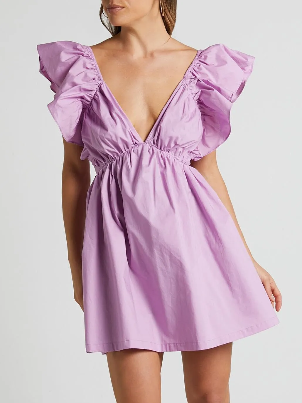 QLQLWDD Women Y2k Floral Print Mini Dress Boho V Neck Puff Sleeve Short Dress Flowy A Line Babydoll Dress