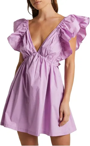 QLQLWDD Women Y2k Floral Print Mini Dress Boho V Neck Puff Sleeve Short Dress Flowy A Line Babydoll Dress
