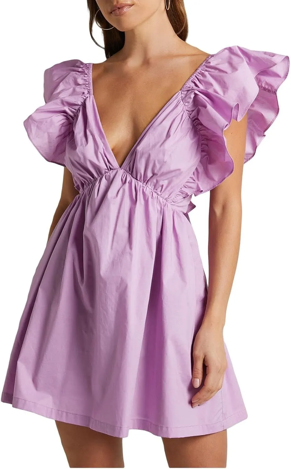 QLQLWDD Women Y2k Floral Print Mini Dress Boho V Neck Puff Sleeve Short Dress Flowy A Line Babydoll Dress