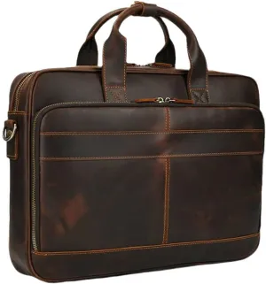 Retro Laptop Briefcase Bag Genuine Leather Handbags Casual 15.6'' Bag Daily Working Tote