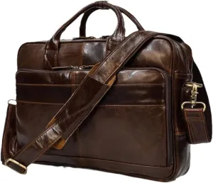 Retro Laptop Briefcase Bag Genuine Leather Handbags Casual 15.6'' Bag Daily Working Tote