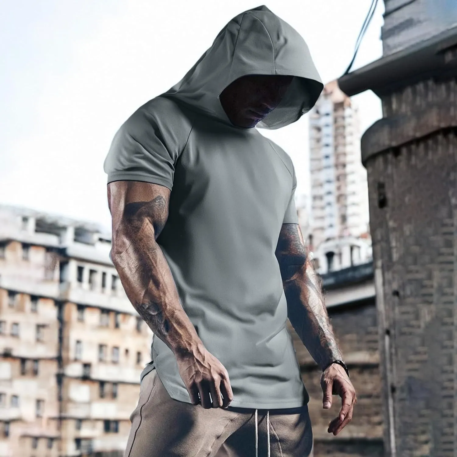 RTTUIOP Short Sleeve Hoodies For Men Moisture Wicking Quick Dry Shirts Workout Gym Tshirts Muscle Pullover Athletic Tees