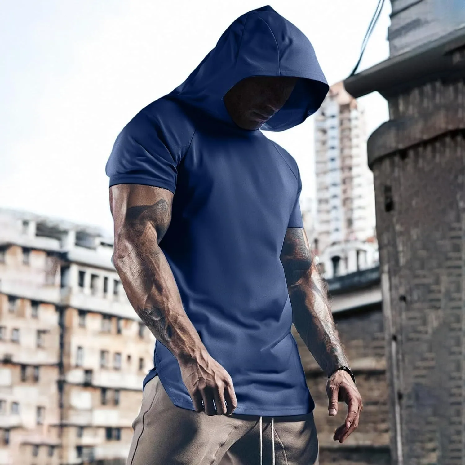 RTTUIOP Short Sleeve Hoodies For Men Moisture Wicking Quick Dry Shirts Workout Gym Tshirts Muscle Pullover Athletic Tees