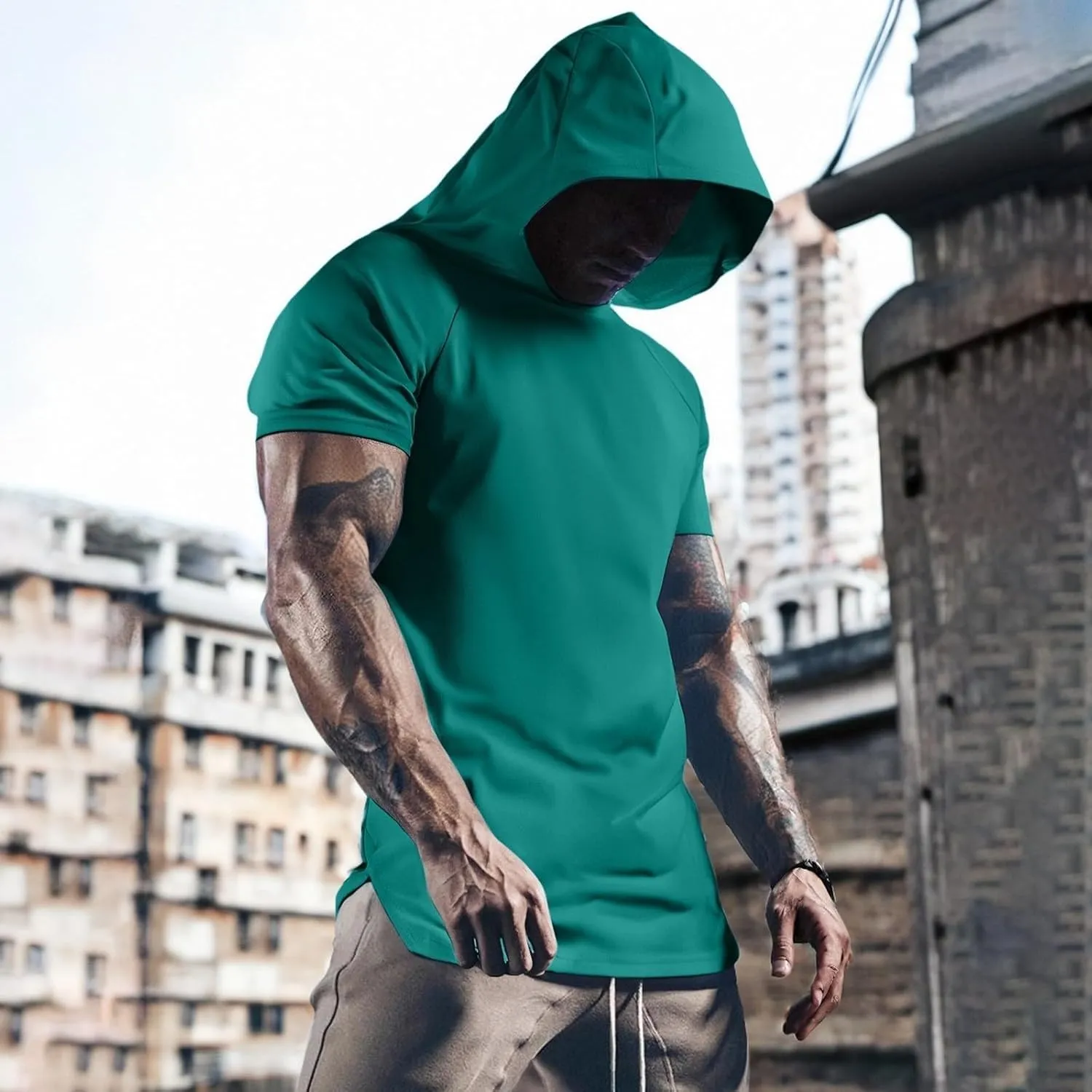 RTTUIOP Short Sleeve Hoodies For Men Moisture Wicking Quick Dry Shirts Workout Gym Tshirts Muscle Pullover Athletic Tees
