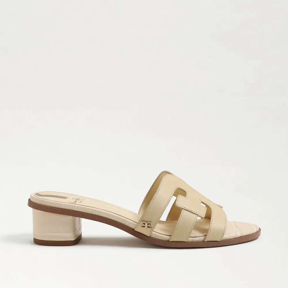 Sam Edelman Illie Eggshell Leather Slip On Open Rounded Toe Heeled Slide Sandals