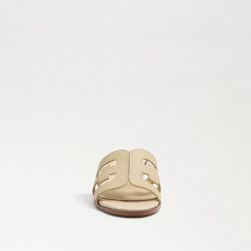 Sam Edelman Illie Eggshell Leather Slip On Open Rounded Toe Heeled Slide Sandals