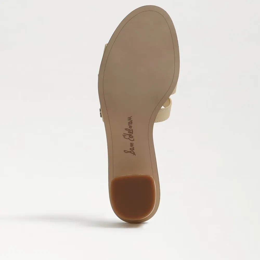Sam Edelman Illie Eggshell Leather Slip On Open Rounded Toe Heeled Slide Sandals