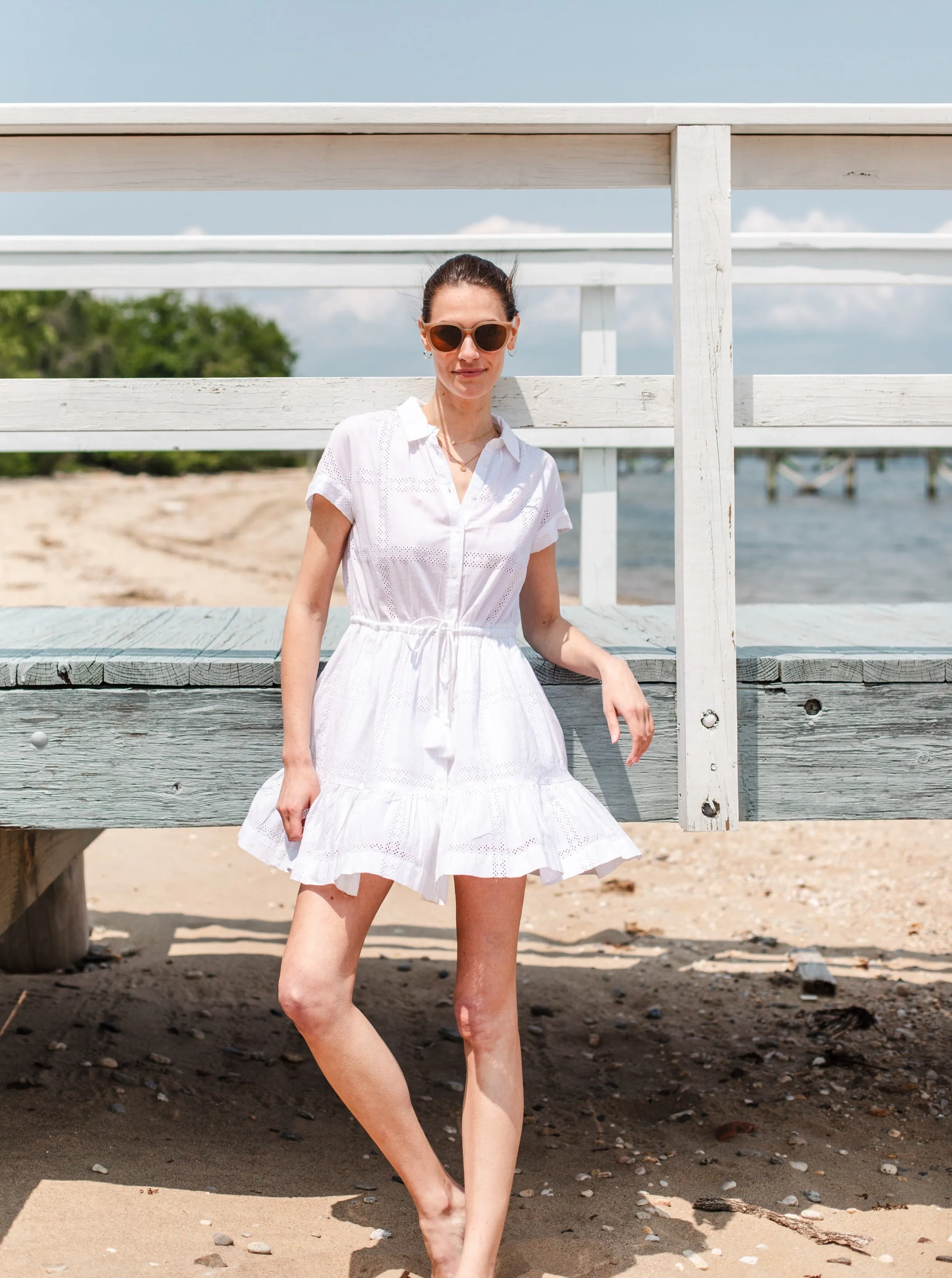 Sarah Dress Grid Eyelet Fresh White