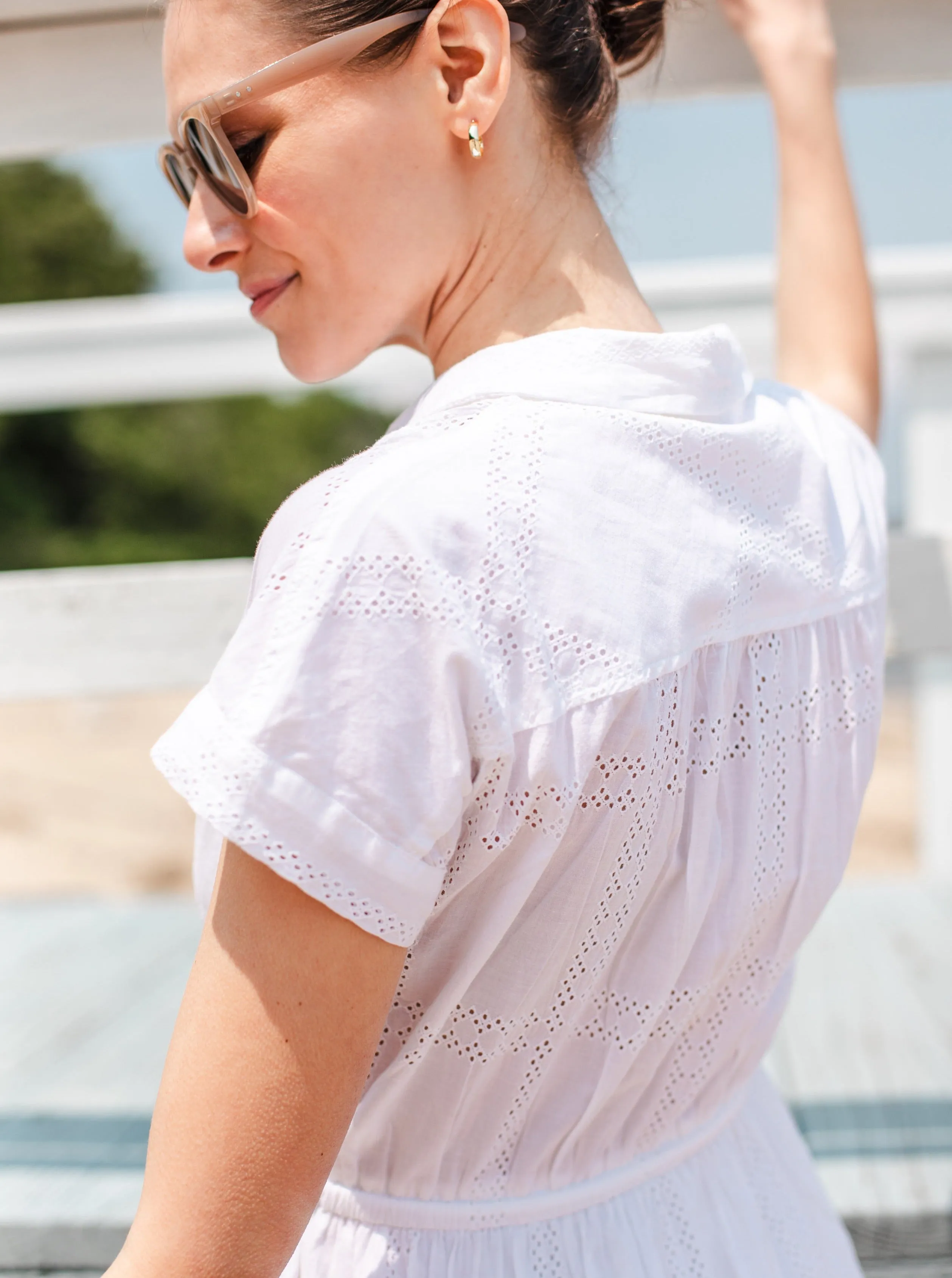 Sarah Dress Grid Eyelet Fresh White