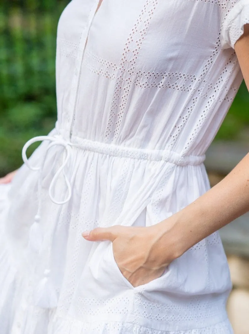 Sarah Dress Grid Eyelet Fresh White