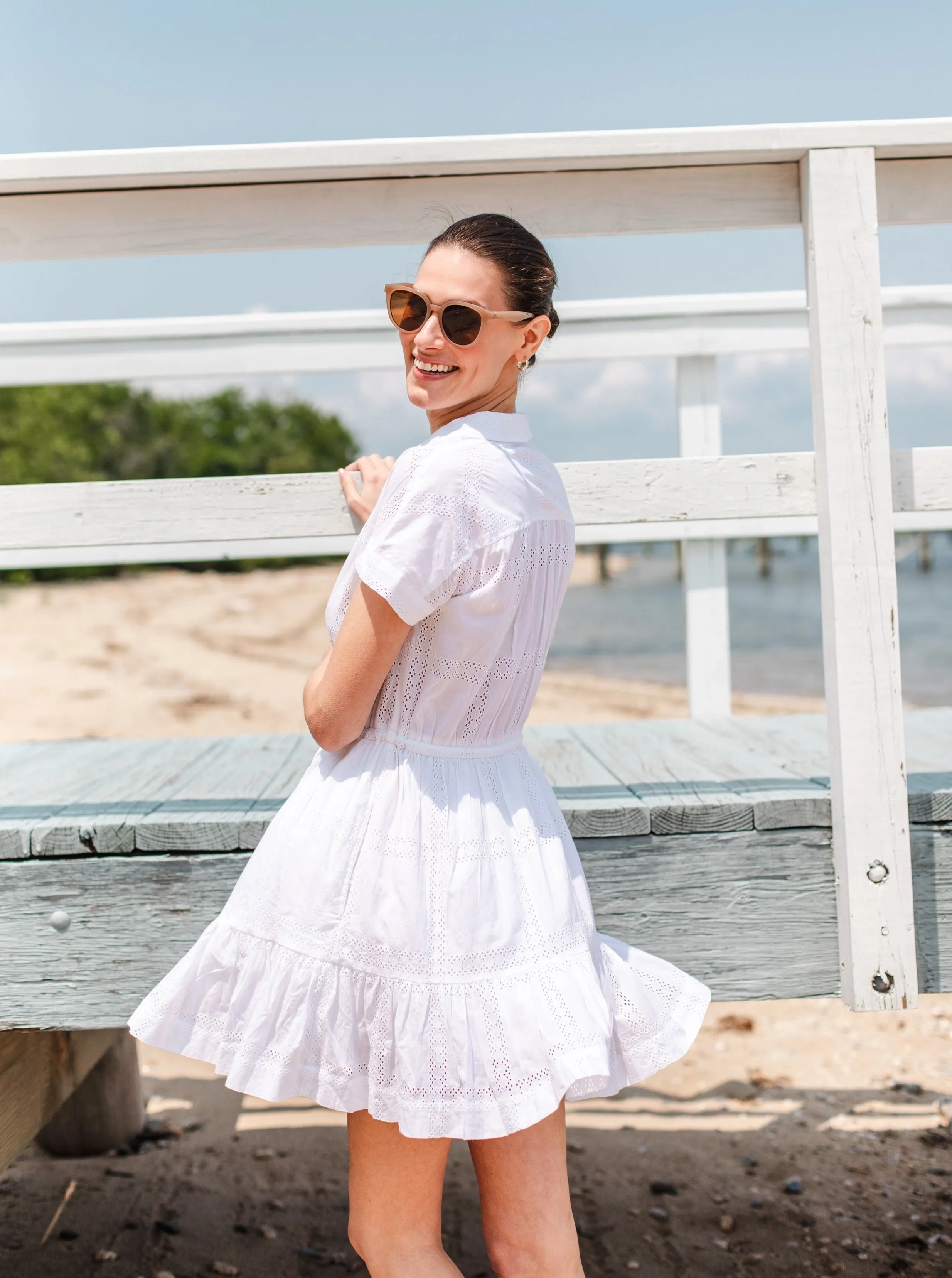 Sarah Dress Grid Eyelet Fresh White