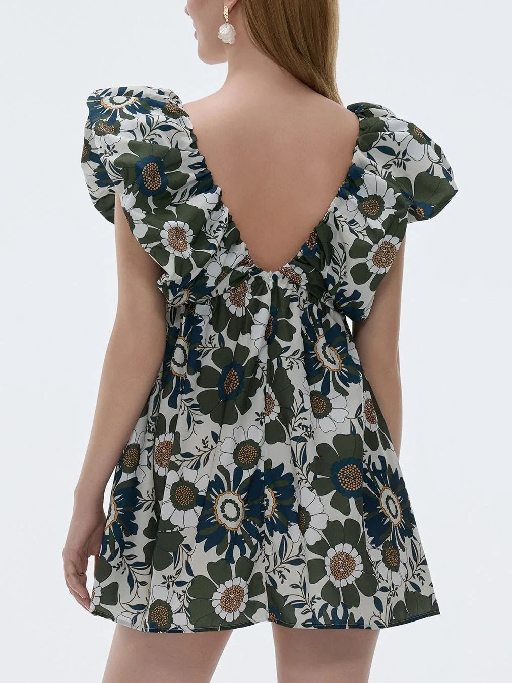 Sastianaen Women Y2k Floral Print Mini Dress Boho V Neck Puff Sleeve Short Dress Bow Tie Flowy Dress Beach Sundress