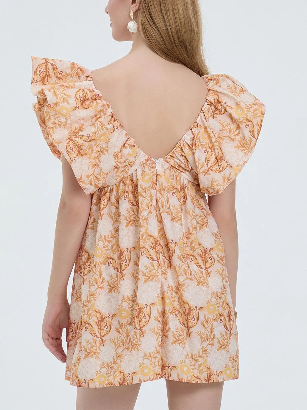 Sastianaen Women Y2k Floral Print Mini Dress Boho V Neck Puff Sleeve Short Dress Bow Tie Flowy Dress Beach Sundress