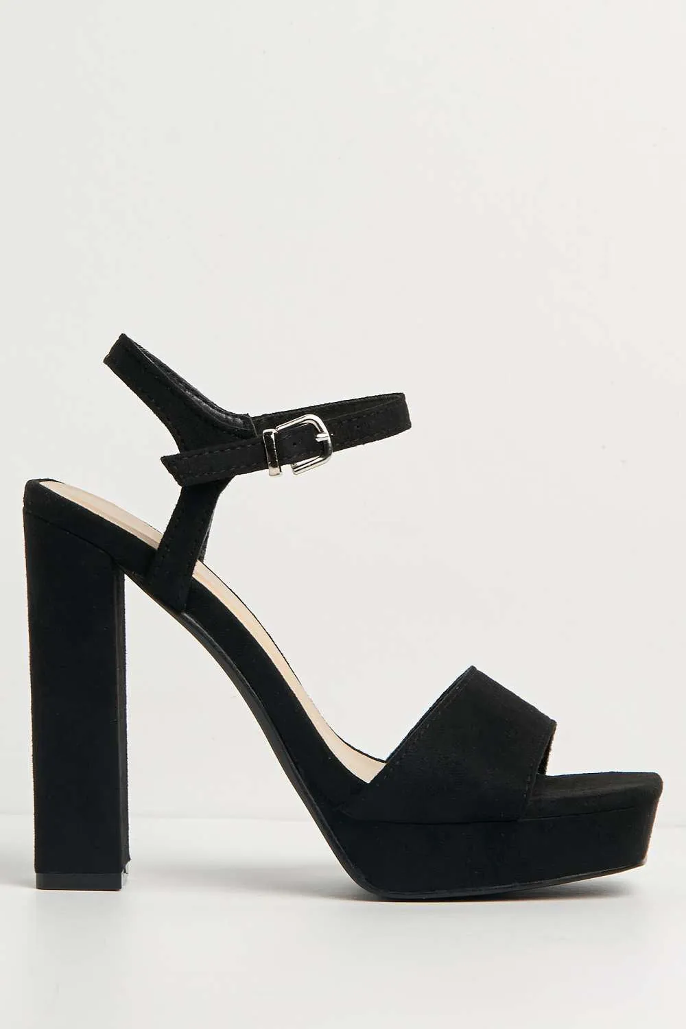 Sayra Ankle Strap Platform Block Heel Sandals in Black Suede