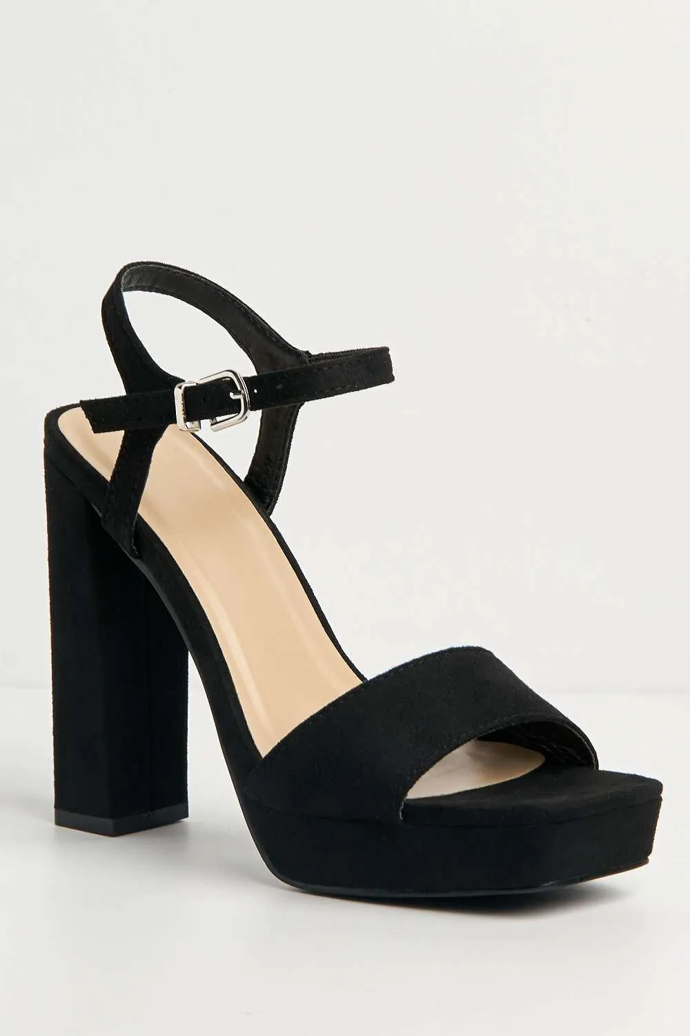 Sayra Ankle Strap Platform Block Heel Sandals in Black Suede