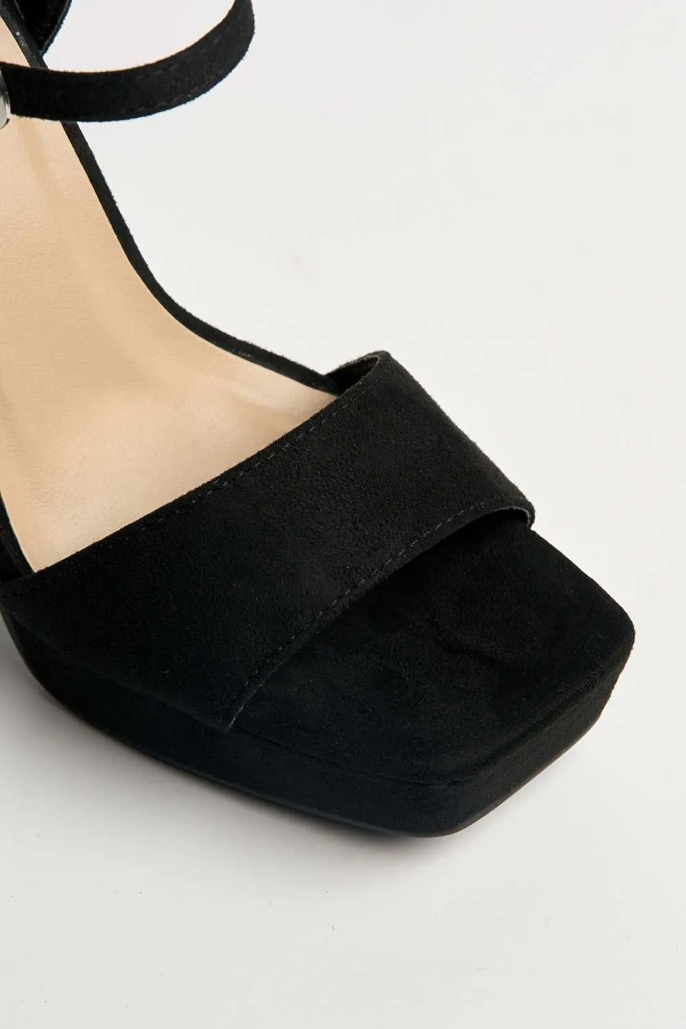 Sayra Ankle Strap Platform Block Heel Sandals in Black Suede