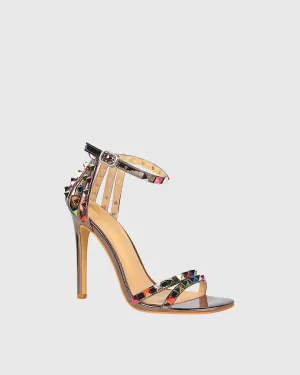 Senta Rivet Metallic Strap Sandals In Grey
