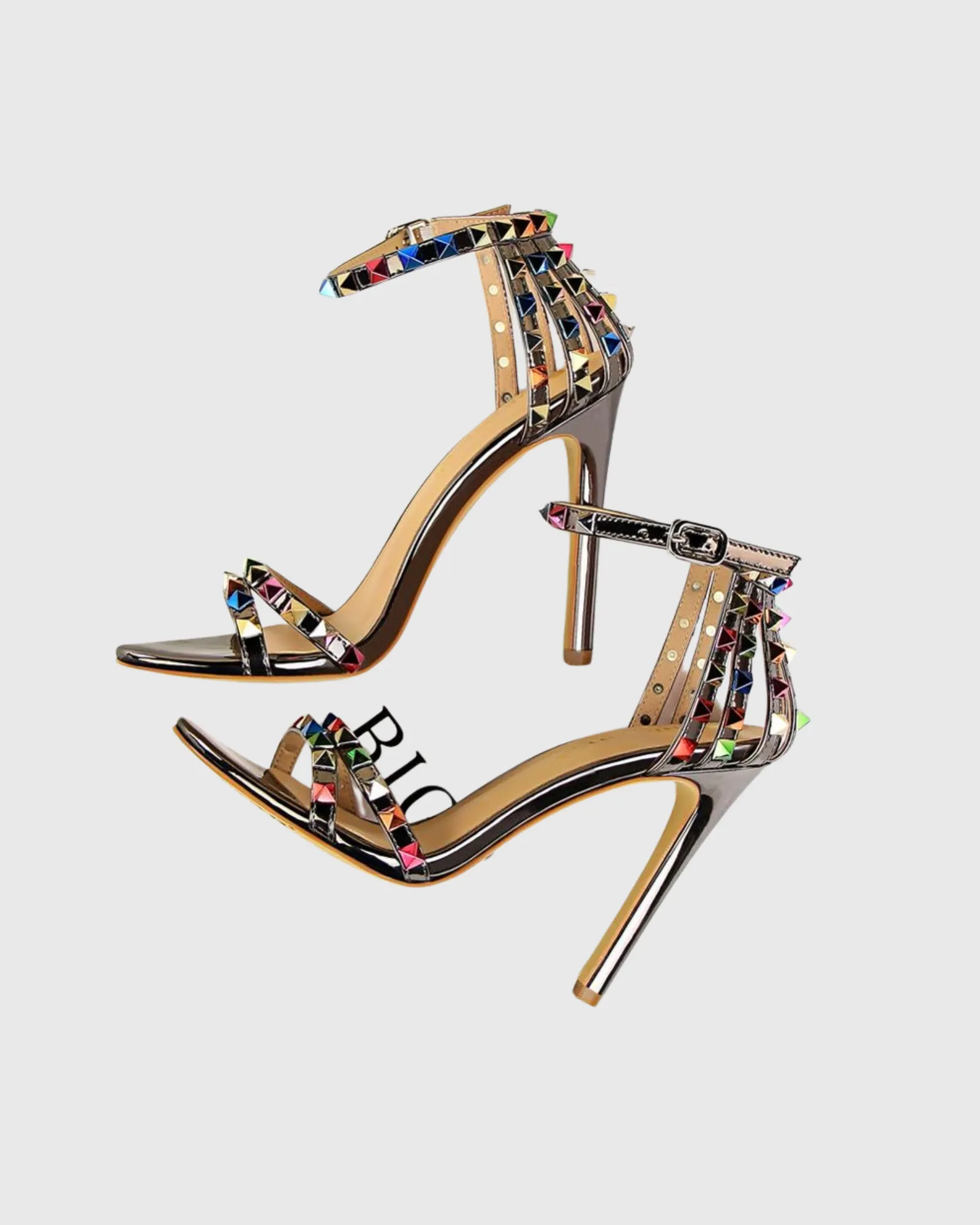 Senta Rivet Metallic Strap Sandals In Grey