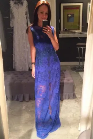 Sheath Jewel Floor-Length Sleeveless Royal Blue Lace Prom Dress AHC688